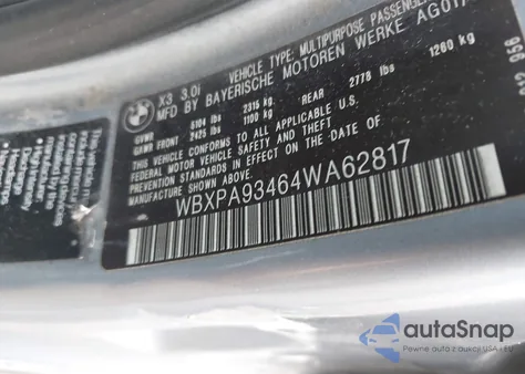 2004 BMW X3 3.0I из США, поврежденный, VIN WBXPA93464WA62817